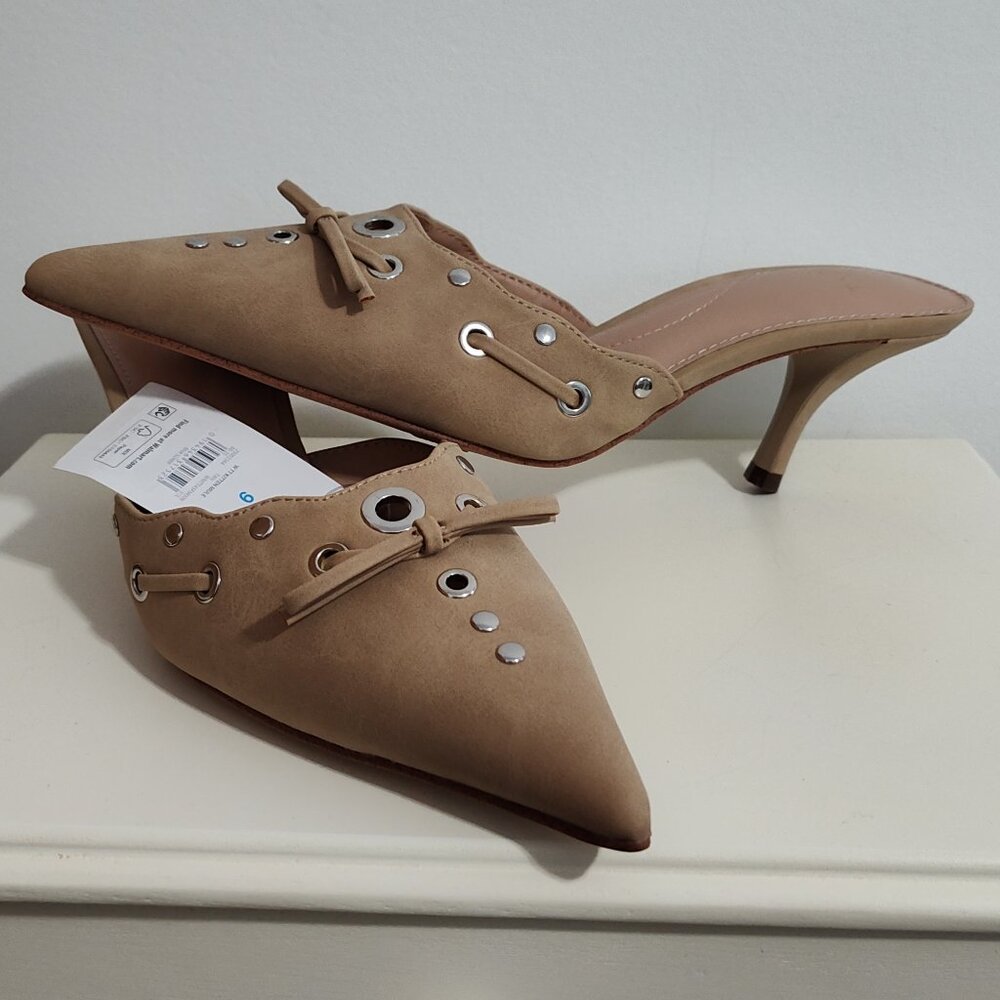 Time and Tru tan faux suede mules with kitten heels, NWTs, size 9